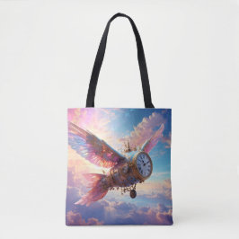 幻想的な翼と時計の顔を持つ可愛いトートバッグ トートバッグ