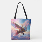 幻想的な翼と時計の顔を持つ可愛いトートバッグ トートバッグ (裏面)