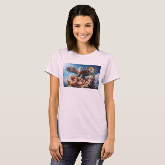 幻想的な自然と猛禽類のイーグル Tシャツ (正面フル)