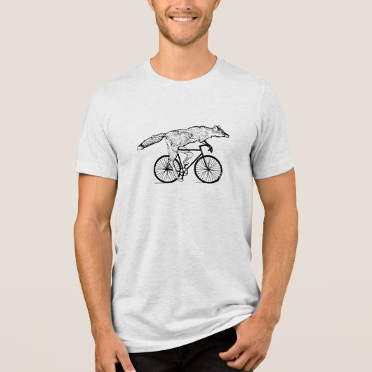 幻想的な自転車に乗る狐のアートプリント トライブレンドTシャツ (正面)