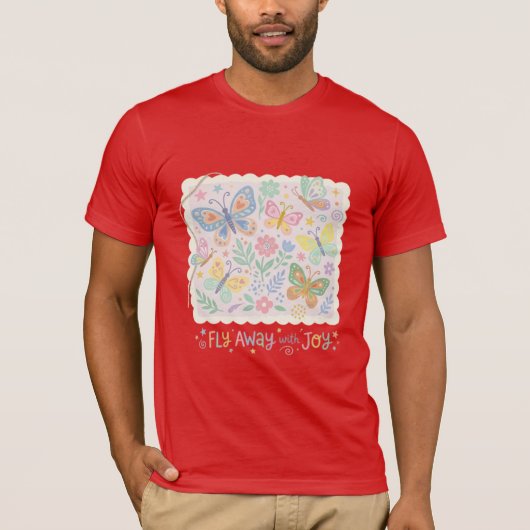 幻想的な舞踏:パステルブロックプリントの蝶々 Tシャツ (正面)