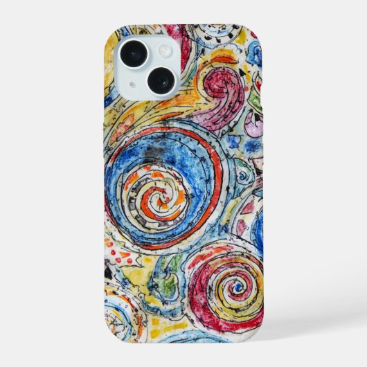 幻想的な色の螺旋抽象パターン デザイン iPhone 15ケース (裏面)