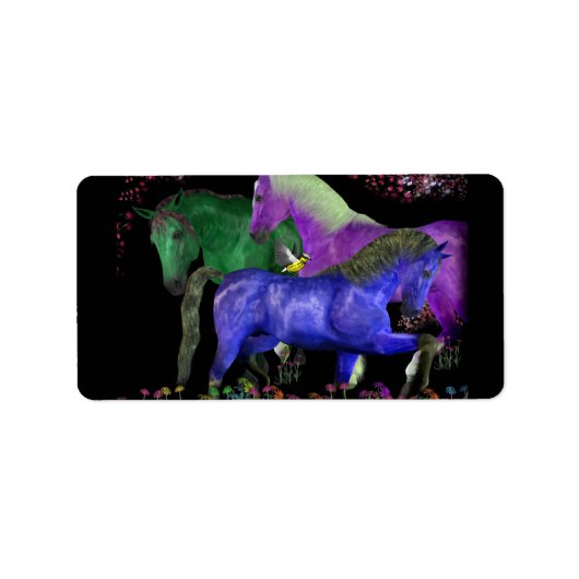 幻想的な色の馬のデザイン、黒い背中 ラベル (正面)
