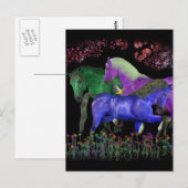幻想的な色の馬のデザイン、黒い背景 ポストカード (正面/裏面)