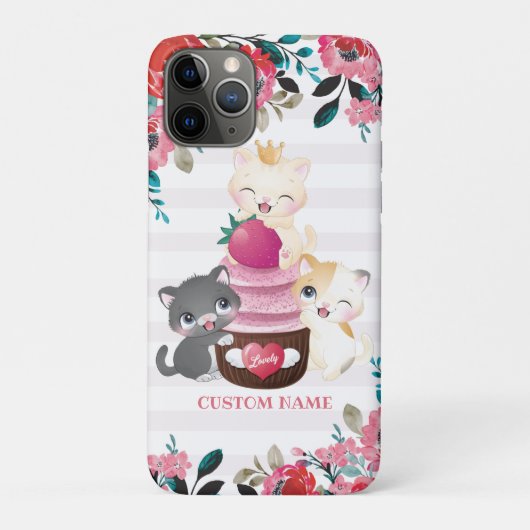 幻想的な花とキャラクターの猫のイチゴカップケーキ Case-Mate iPhoneケース (裏)