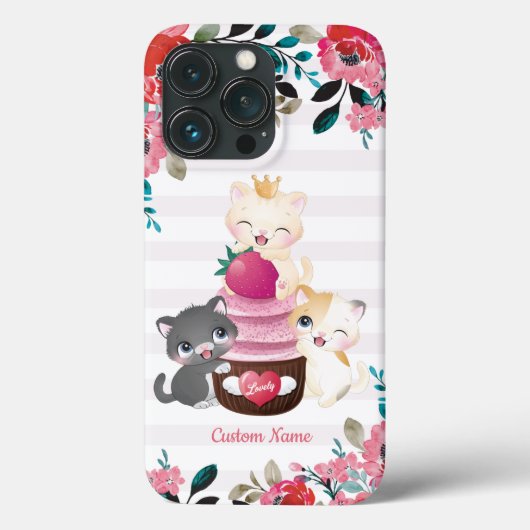 幻想的な花とキャラクターの猫のイチゴカップケーキ Case-Mate iPhoneケース (裏面)