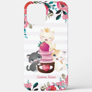 幻想的な花とキャラクターの猫のイチゴカップケーキ iPhone 12 PRO MAX ケース