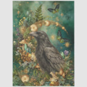 幻想的な花とゴシック・レイヴンのアートコラージュ 薄葉紙 (正面)