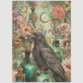 幻想的な花とゴシック・レイヴンのアートコラージュ 薄葉紙 (正面)