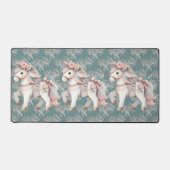 幻想的な花とパステルカラーの馬のイラスト デスクマット (正面)