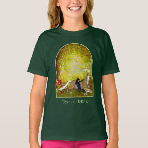 幻想的な花と少女と馬の個性的なアート Tシャツ