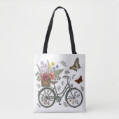 幻想的な花と自転車と蝶のキャンバストート トートバッグ (正面)
