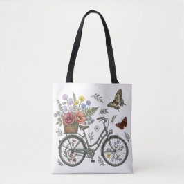 幻想的な花と自転車と蝶のキャンバストート トートバッグ