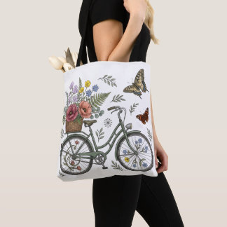 幻想的な花と自転車と蝶のキャンバストート トートバッグ
