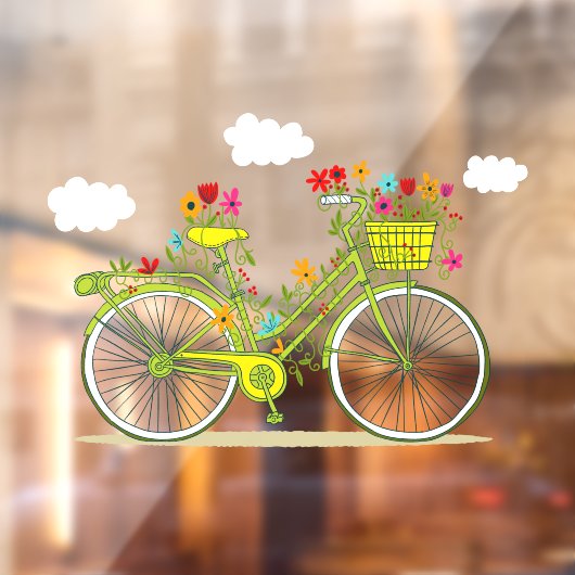 幻想的な花と自転車と雲が空に浮かぶショップ ウィンドウサイン (シート2)