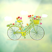 幻想的な花と自転車と雲が空に浮かぶショップ ウィンドウサイン (シート3)