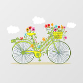 幻想的な花と自転車と雲が空に浮かぶショップ ウィンドウサイン (シート)
