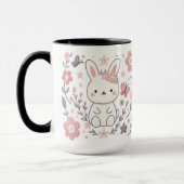幻想的な花のウサギの陶磁器マグカップ マグカップ (左)