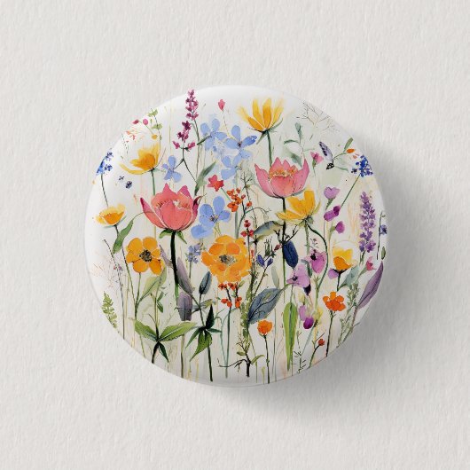 幻想的な花のデザイン、野花 缶バッジ (正面)