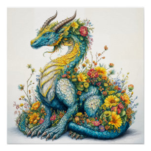 幻想的な花のドラゴンアート ポスター