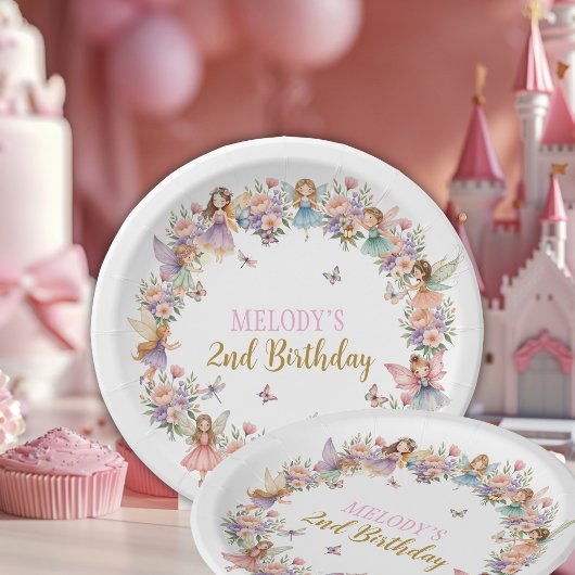 幻想的な花の妖精の庭 2歳の誕生日 ペーパープレート