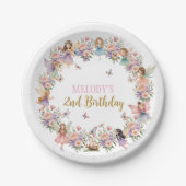 幻想的な花の妖精の庭 2歳の誕生日 ペーパープレート (正面)