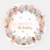 幻想的な花の妖精の庭 4歳の誕生日 ラウンドシール (正面)