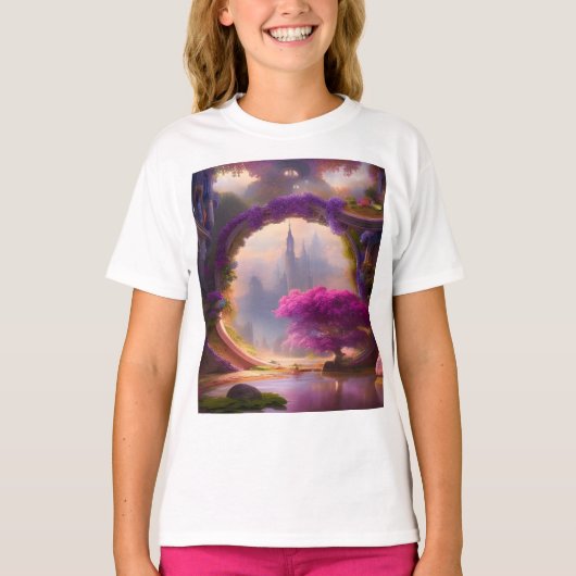 幻想的な花の庭園 ピンクの木  Tシャツ (正面)