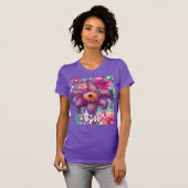 幻想的な花の抽象芸術 ティールブルー オーダーメイド Tシャツ (正面フル)