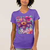 幻想的な花の抽象芸術 ティールブルー オーダーメイド Tシャツ (正面)