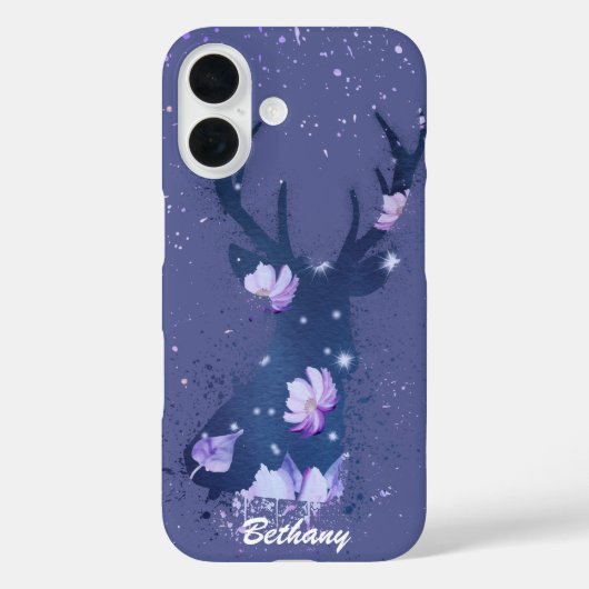 幻想的な花の牡鹿 パープルのペンキ飛沫 Case-Mate iPhoneケース (裏面)