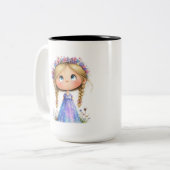 幻想的な花冠の女の子 かわいいキッズアート ツートーンマグカップ (正面左)