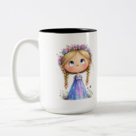 幻想的な花冠の女の子 かわいいキッズアート ツートーンマグカップ