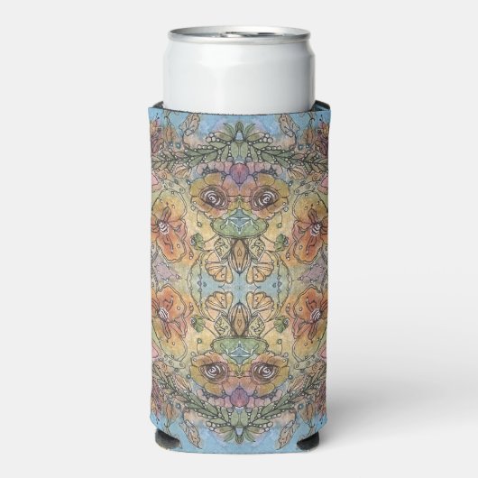 幻想的な花園の水彩画 スリム缶クーラー (Seltzer正面)