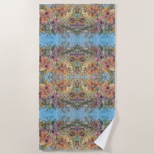 幻想的な花園の水彩画 ビーチタオル (正面)