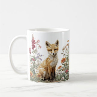 幻想的な花柄のキツネマグ コーヒーマグカップ