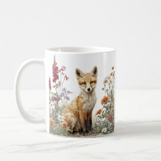 幻想的な花柄のキツネマグ コーヒーマグカップ (左)