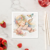 幻想的な花柄のスイートドリームス寝る妖精の女の子 スタンダードカクテルナプキン (インサイチュ)