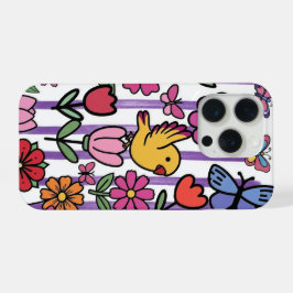 幻想的な花柄のスマホケース 鳥と蝶の庭園  iPhone 15 PROケース