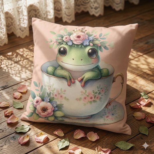 幻想的な花柄のティーカップのカエル クッション
