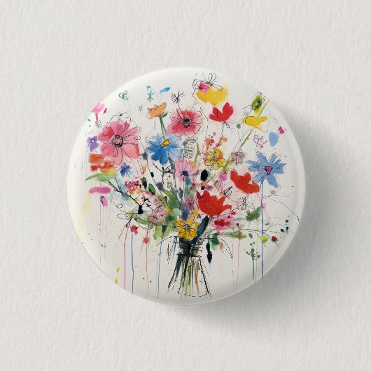 幻想的な花柄のバッジ、ピンバッジ、ボタン 缶バッジ (正面)