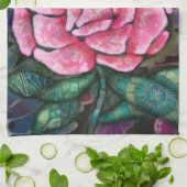 幻想的な花柄 ピンクのバラ アール・ヌーヴォー 植物画 キッチンタオル (折り畳み)