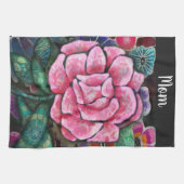 幻想的な花柄 ピンクのバラ アール・ヌーヴォー 植物画 キッチンタオル (横)