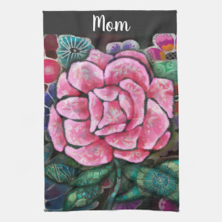 幻想的な花柄 ピンクのバラ アール・ヌーヴォー 植物画 キッチンタオル
