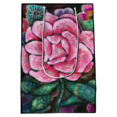幻想的な花柄 ピンクのバラ アール・ヌーヴォー 植物画 ミディアムペーパーバッグ (裏面)