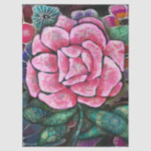 幻想的な花柄 ピンクのバラ アール・ヌーヴォー 植物画 薄葉紙 (正面)