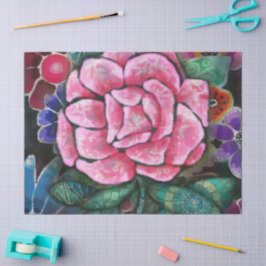 幻想的な花柄 ピンクのバラ アール・ヌーヴォー 植物画 薄葉紙