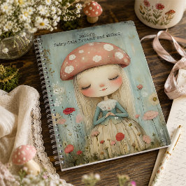 幻想的な花畑のキノコと妖精のカスタムデザイン ノートブック
