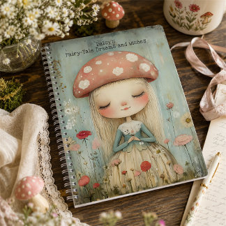 幻想的な花畑のキノコと妖精のカスタムデザイン ノートブック