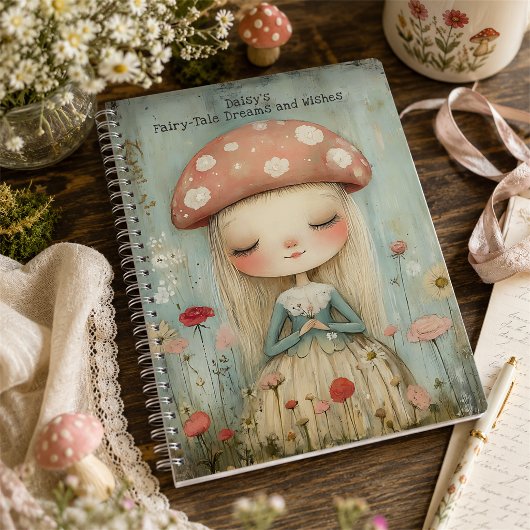 幻想的な花畑のキノコと妖精のカスタムデザイン ノートブック